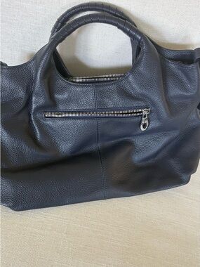 Leather Wrapped-Handle Tote in navy
